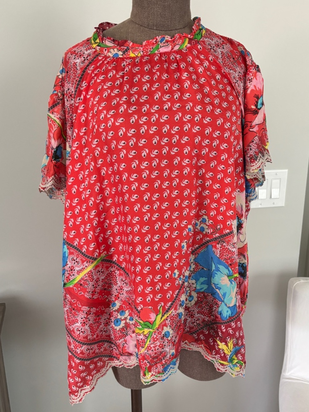 Johnny Was Red Floral Paisley Short Sleeve Blouse